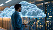 © Nataliya - IT specialist managing cloud servers and monitoring digital security systems inside a futuristic data center, cybersecurity, cloud computing, server infrastructure, network