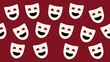 © ชลธิชา สว่างวงค์ - Seamless pattern featuring multiple happy smiling comedy theater masks against a rich deep red background texture design