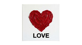 Textured painting of a red heart and the word love isolated on transparent background