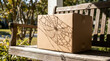 © Chaiwit - Halloween neighborhood hero with cardboard box on wooden bench and spider web shadow in autumn sunlight