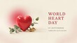 © happie - Red heart object with natural botanical leaves – Great for wellness campaigns, healthy lifestyle promotions, or heart health awareness.
