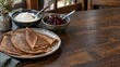 © ArtStockVault - Folded Buckwheat Crepes With Yogurt And Berry Jam On A Rustic Wooden Table