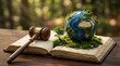 © Rifena - Environmental law concept with judge gavel and green earth globe on open book representing global ecological justice