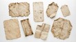 © muhammad - Collection of old stained paper sheets and scrolls with torn edges on white background