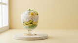 Refreshing dessert with fruit and toppings in glass