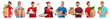 © New Africa - Food delivery service workers. Collection of portraits on white background