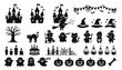 © MD - Halloween Elements Set with Castles, Witches, Pumpkins, and Spooky Decorations Featuring Vector, Illustration