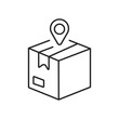 © Janepa - Simple line art icon of a shipping box with a location pin on top signifying delivery or destination
