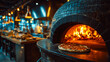 © Kanurism - Fresh Pizza Baking Inside A Traditional Wood Fired Brick Oven Within A Bustling Restaurant Kitchen