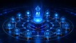 © Add Win - Futuristic artificial intelligence agent hologram controlling global digital network system with service nodes