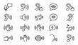© Farid - Audio Sound and Hearing Line Icon Set with Ear Voice Music Speak Microphone and Communication Wave Symbols