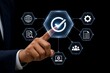 © Aitab - Finger pressing glowing hexagon with checkmark and connected icons