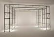 © Pixel-Shot - Minimalist architectural structure abstract grid framework modern design and construction concept empty exhibition space with lighting