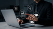 © MdSaddam - Businessman pointing at RFP request for proposal icon with business network icons