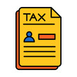 © Fauzan Alexander - A colorful vector flat icon of a tax document featuring a person silhouette and text lines against a white background.