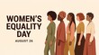 © AMZi StudiO - Women standing in profile view for Women's Equality Day August 26. Diverse females form a united line reflecting global empowerment. Gender rights movement graphic promotes inclusion.