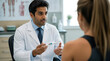 © ELMAWATI - medical consultation with a attentive doctor explaining health details to a female patient in a modern clinic