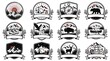 © Ema Ariska Barus - Vintage outdoor adventure and camping emblems with mountains and wildlife