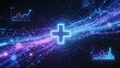 © Oleksandr - Digital Healthcare Innovation with Glowing Plus Sign and Flowing Data Visualizations Representing Medical Advancement and Technological Progress in a Dynamic, Futuristic Setting