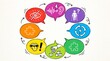 © hsn - Inclusive accessibility icons in colorful speech bubbles, disability awareness symbols for neurodiversity and physical impairment, healthcare communication concept