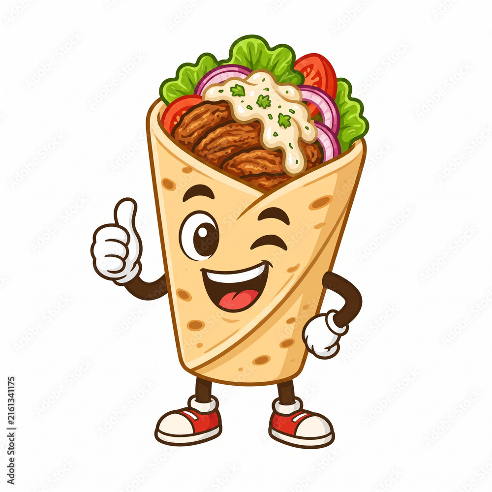 Cute cartoon shawarma character showing thumbs up vector illustration ...