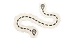 © Pure Pixels (PNG) - Dashed line travel route map on torn paper strip with location pins serves as navigation concept for journey planning and tourism themes.
