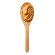 © Chinases - Wooden spoon filled with creamy peanut butter, showcasing its smooth texture and rich color, isolated on a white background
