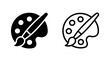 © MdDelowar - Paint palette icon set with artist brush in solid black and outline stroke vector design, illustration