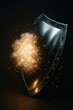 © Oleh - Metal shield absorbs a burst of sparks symbolizing digital defense and resilience