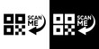 © bibin - Target framed QR code icon featuring a curved arrow pointing right with Scan Me label. Flat vector illustration for mobile reader recognition, digital payment, URL redirection, and UI design.