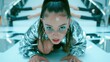 © kvladimirv - Futuristic Fashion Portrait of a Young Woman in Silver Jacket with Reflective Glasses