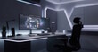 © Tabs_Nogame - Fully blurred futuristic office wallpaper with sleek technology silhouettes, soft LED illumination, graphite tones, cinematic bokeh, and a sophisticated modern atmosphere.