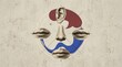 © A.K .Studio - Surreal human face composition featuring vintage cutouts of ears nose and multiple lips arranged within a geometric circle on a weathered beige textured plaster wall background