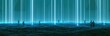 © Aldi - Figures amidst glowing blue pillars and abstract geometric shapes in a digital landscape