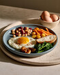 © Benjaporn - Mini egg and bean breakfast plate on stoneware showcasing GLP1 friendly protein fiber nutrition and luxury editorial wellness