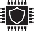 © Qaiser - Digital microprocessor vector illustration featuring a protective shield icon representing secure computing technology and hardware safety