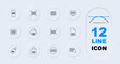 © Anastasia - Barcode set icon. Phone code, frame scan, split code, monitor, rectangle, printer device, frame, document, tag, bag, circle, magnifier.
