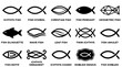 © Irtiko - Collection of simple black vector fish symbols for religious graphic design