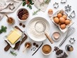 © Thumbs - Overhead view of Christmas baking ingredients and tools laid out