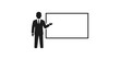 © huzaifa - Businessman in suit presenting information on a blank rectangle screen indicating a meeting or educational presentation.