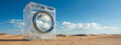 © ki - Transparent washing machine filled with clouds in a desert