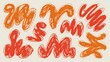 © PAVEL - Abstract hand drawing bright orange red and crayon oil pastel textured squiggle blobs and shapes set. Abstract creative pencil hand drawn forms for banner design, texture frame background, sticker