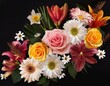 © richard - elegant floral pattern with roses lilies and daisies on black background