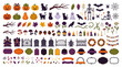© Mahbuba - Halloween Vector Icon Set, Flat Design, Pumpkin, Ghost, Bat, Witch Hat, Magic Potion, Holiday Elements, Orange and Purple, Decorative Illustrations
