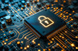 © Anastasiia - A close-up of a computer circuit board featuring a microchip with a glowing padlock icon.