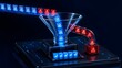 © Riski Digital Studio - Glass digital funnel filtering blue document files from red warning error icons. Concept of data processing automation and spam filter cybersecurity.