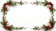 © MstRuzina - Decorative christmas frame made of evergreen pine branches and holiday ornaments with copy space