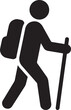 © sbfx - Silhouette of a hiker with backpack and walking stick on a white background