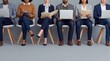 © Eka - Diverse group of business professionals sitting in a row waiting for job interviews