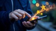 © Asghar - Digital smartphone interaction concept with glowing stars and customer satisfaction